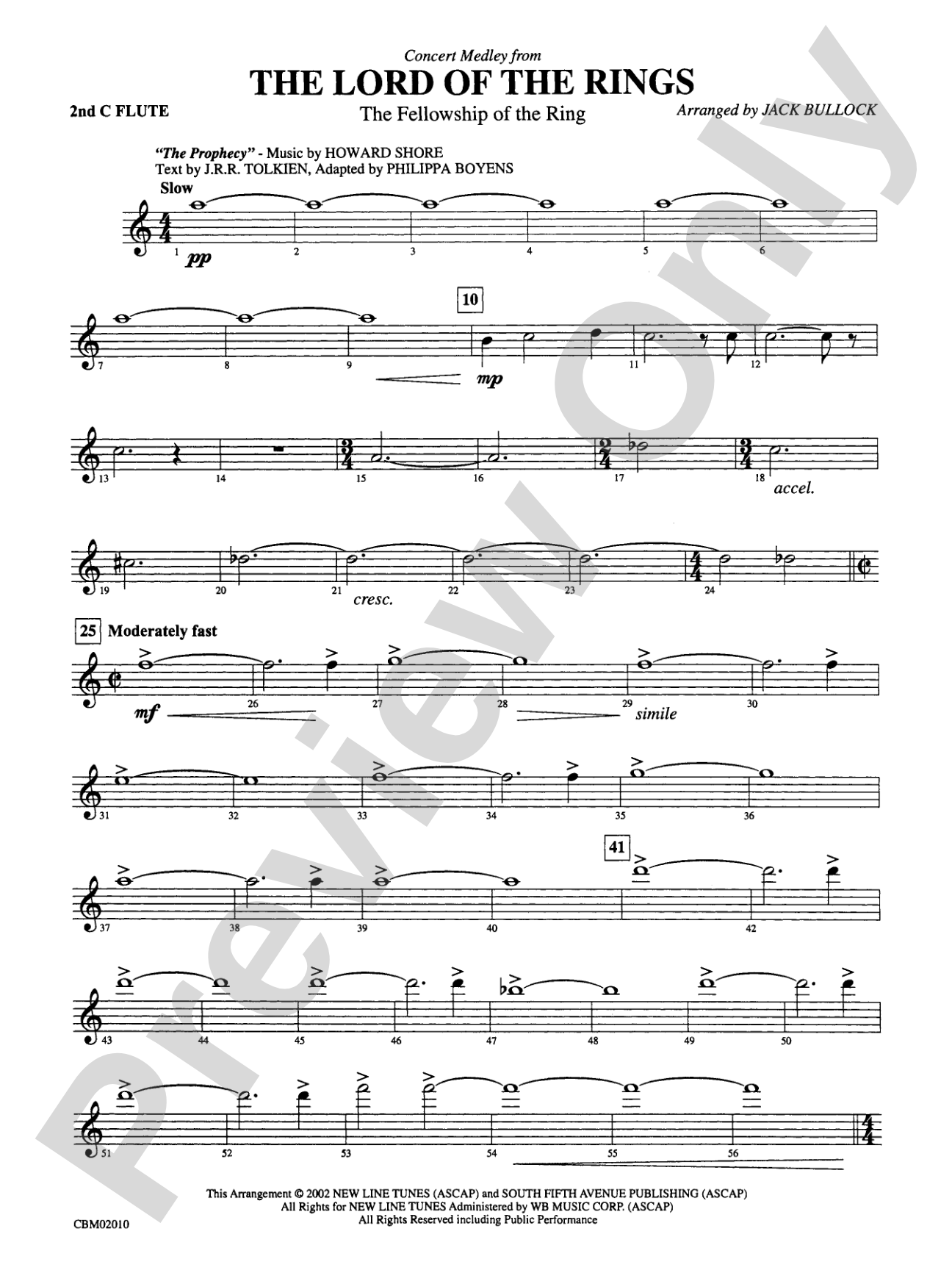 The Lord of the Rings: The Fellowship of the Ring, Concert Medley from: 2nd Flute