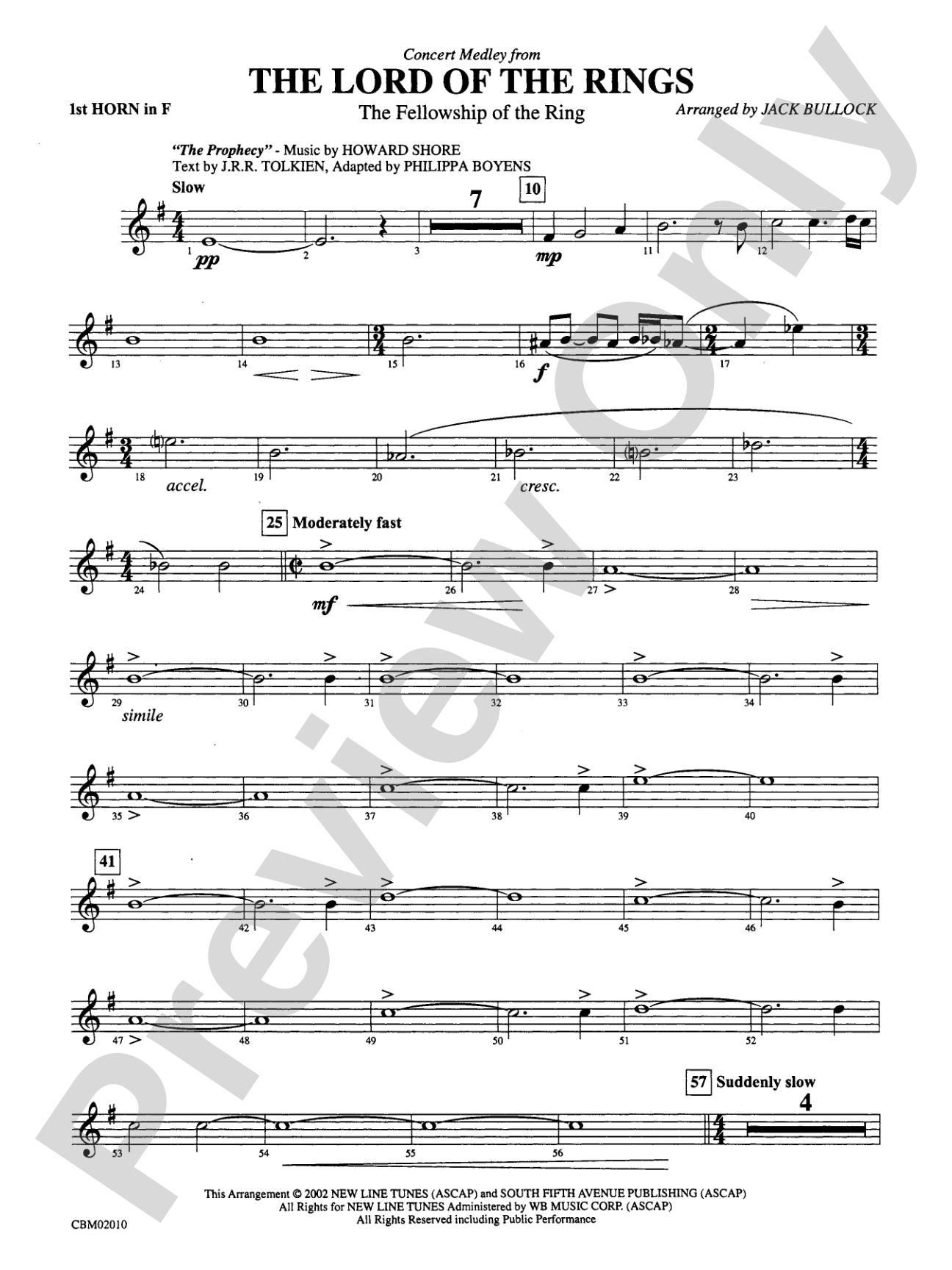 The Lord of the Rings: The Fellowship of the Ring, Concert Medley from: 1st F Horn