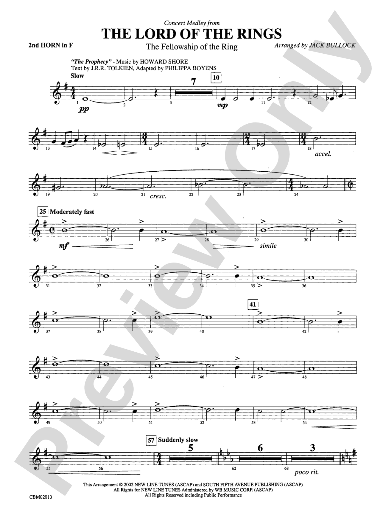 The Lord of the Rings: The Fellowship of the Ring, Concert Medley from: 2nd F Horn