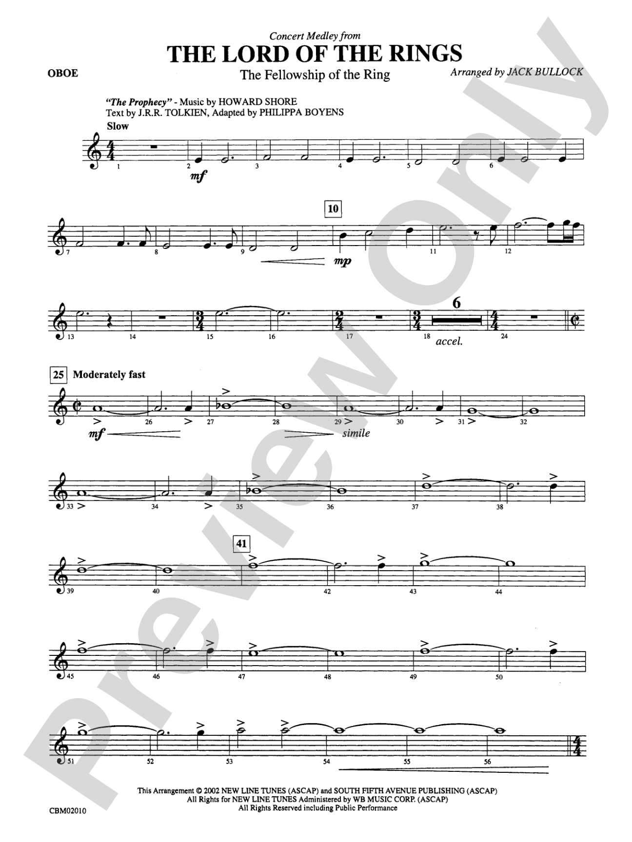 The Lord of the Rings: The Fellowship of the Ring, Concert Medley from: Oboe