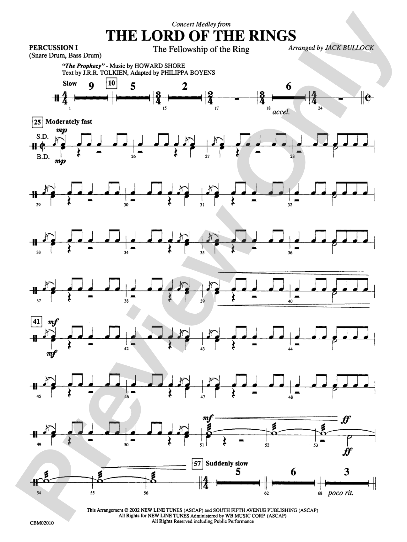 The Lord of the Rings: The Fellowship of the Ring, Concert Medley from: 1st Percussion