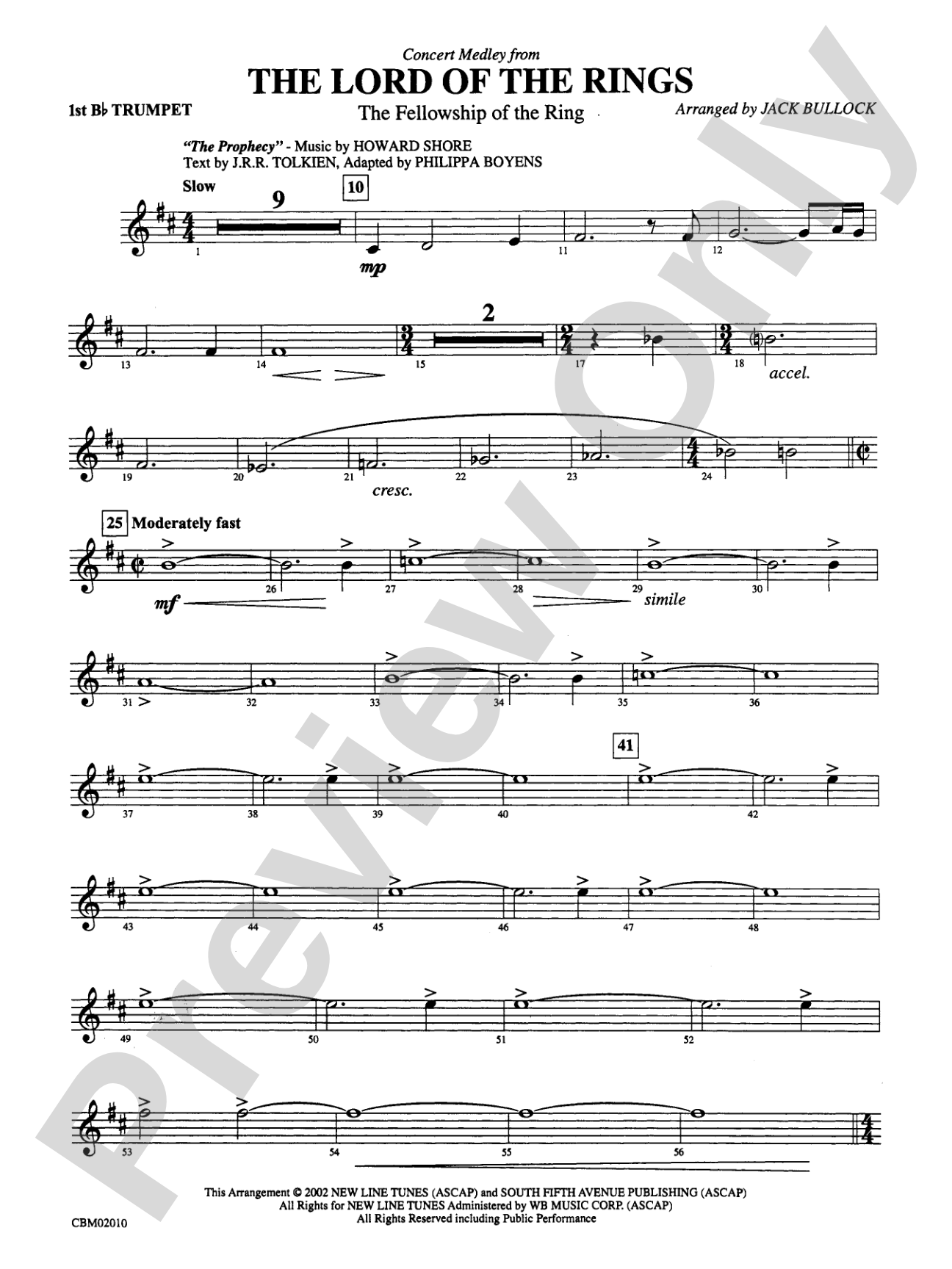 The Lord of the Rings: The Fellowship of the Ring, Concert Medley from: 1st B-flat Trumpet