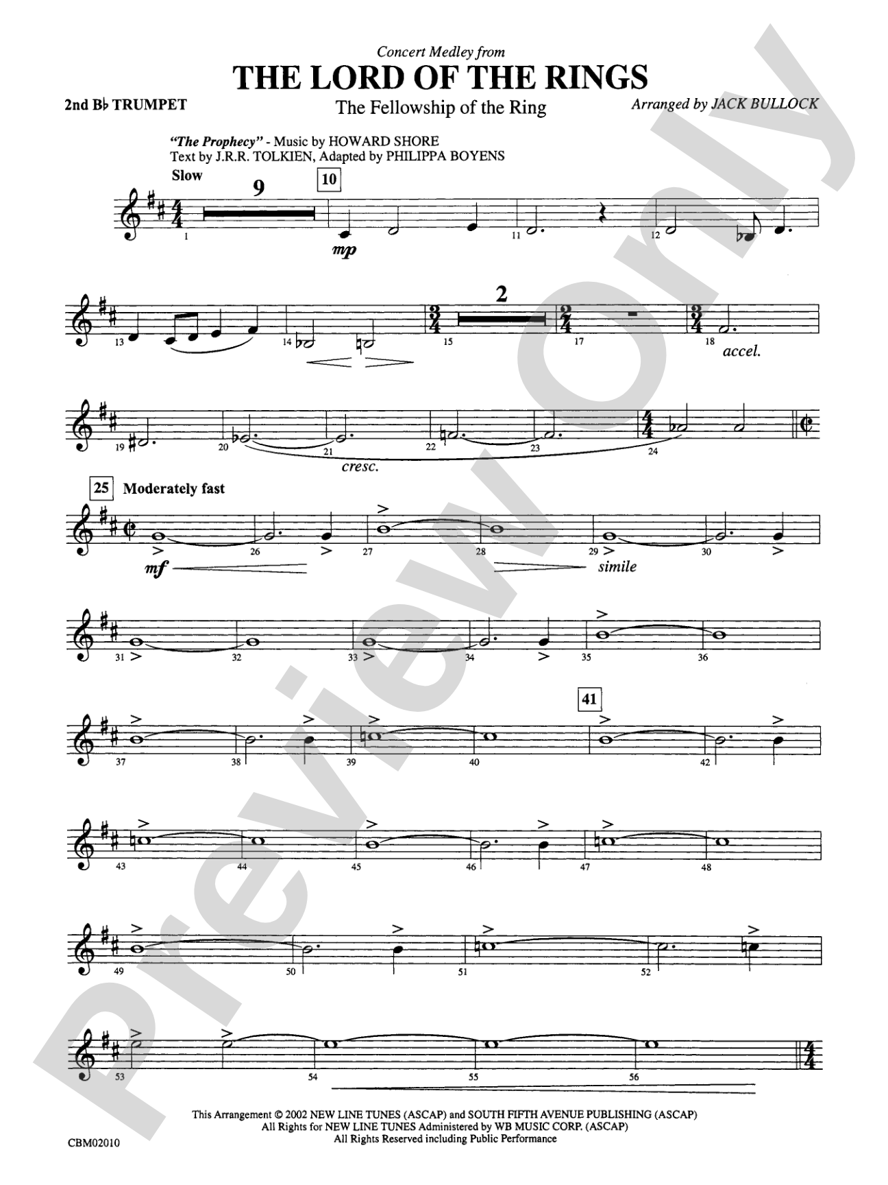 The Lord of the Rings: The Fellowship of the Ring, Concert Medley from: 2nd B-flat Trumpet