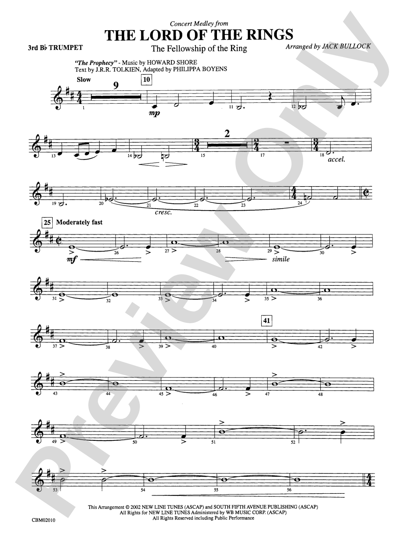 The Lord of the Rings: The Fellowship of the Ring, Concert Medley from: 3rd B-flat Trumpet