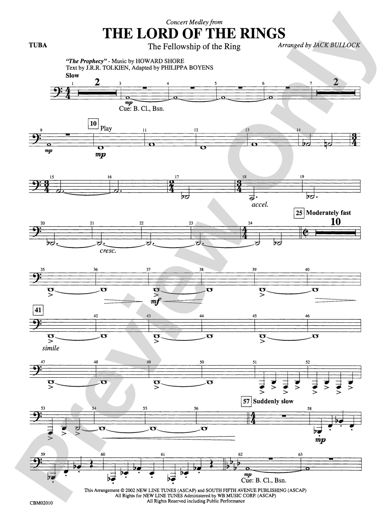 The Lord of the Rings: The Fellowship of the Ring, Concert Medley from: Tuba