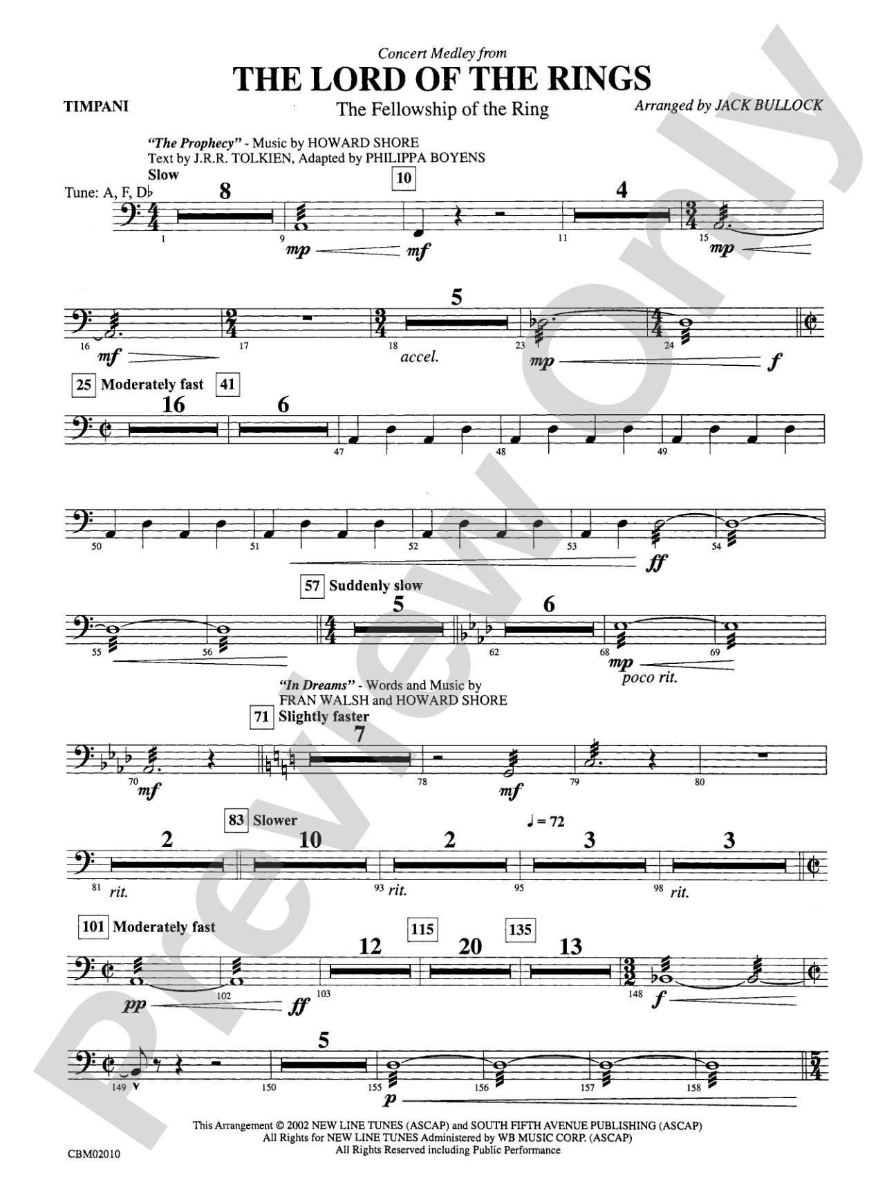 The Lord of the Rings: The Fellowship of the Ring, Concert Medley from: Timpani