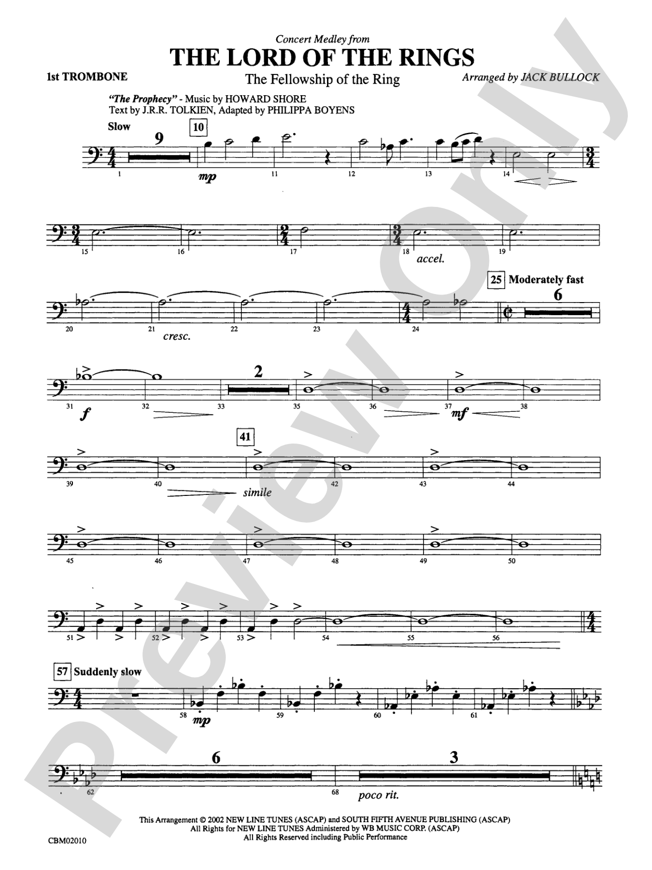 The Lord of the Rings: The Fellowship of the Ring, Concert Medley from: 1st Trombone
