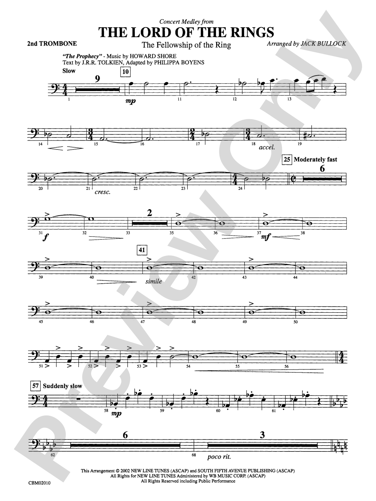The Lord of the Rings: The Fellowship of the Ring, Concert Medley from: 2nd Trombone