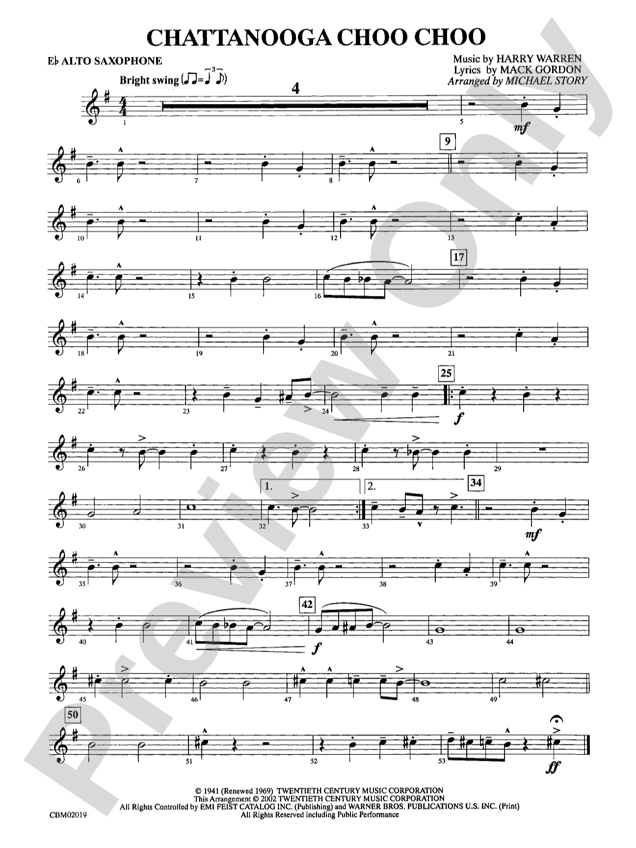 Chattanooga Choo Choo: E-flat Alto Saxophone