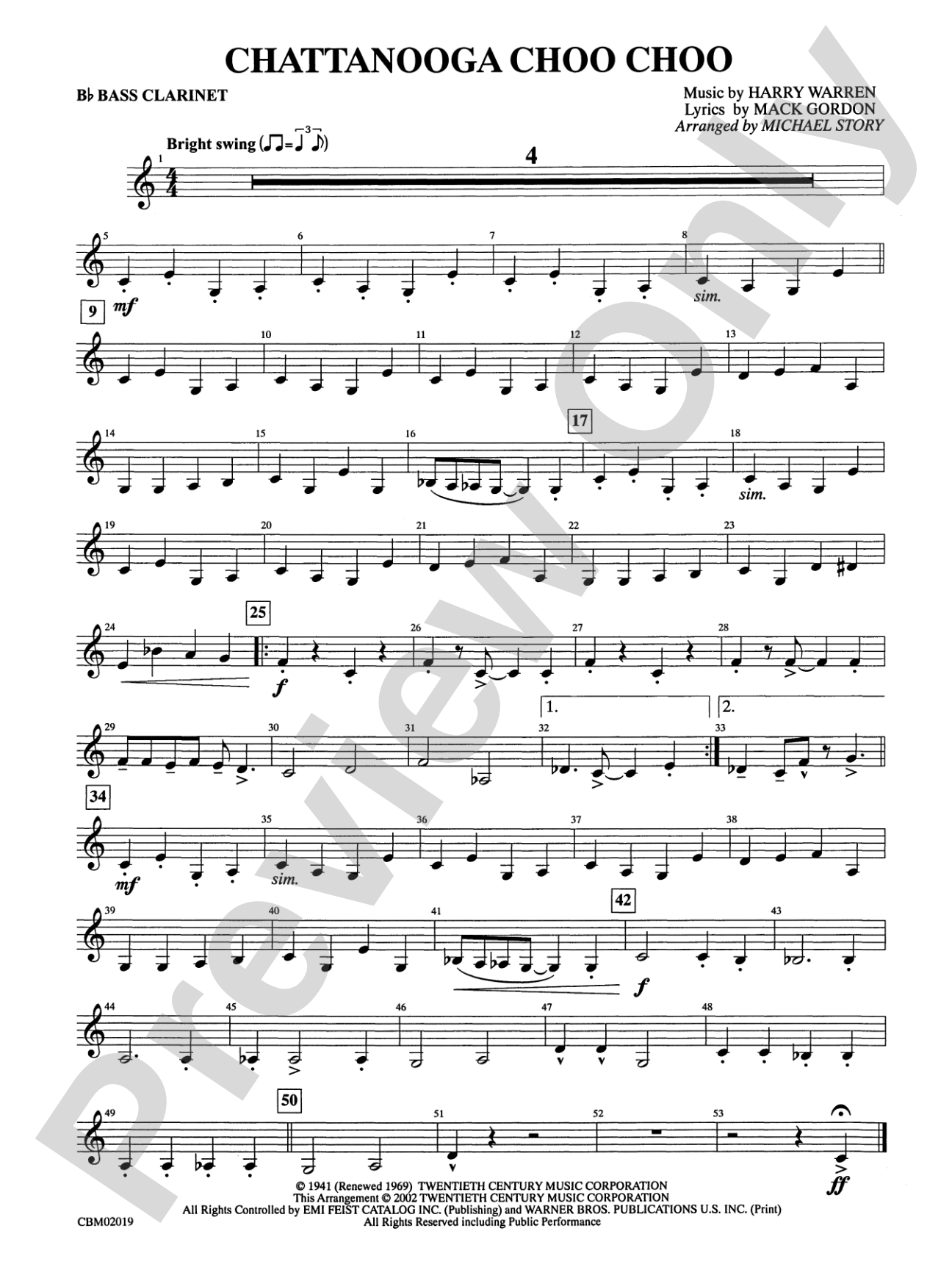 Chattanooga Choo Choo: B-flat Bass Clarinet