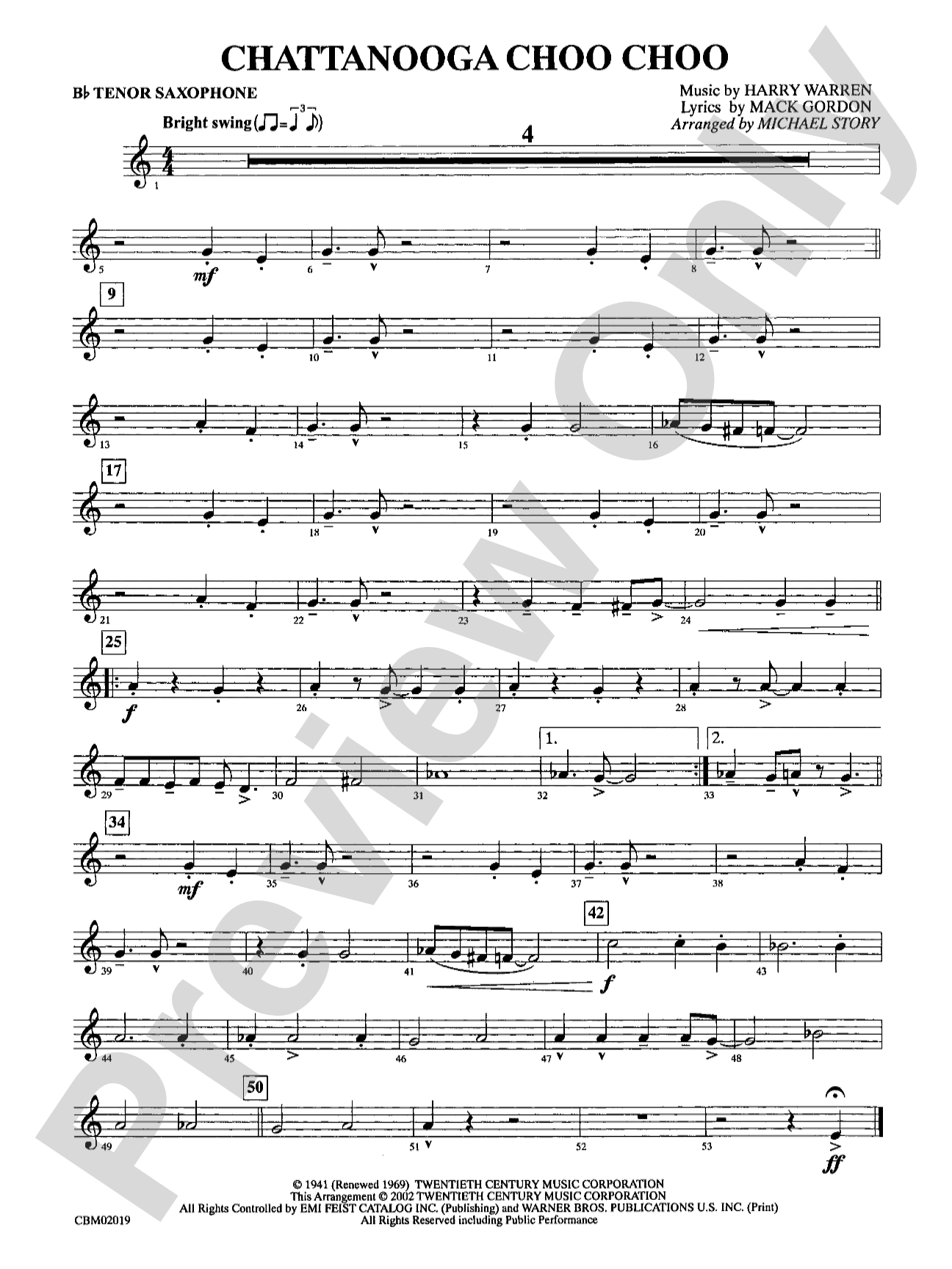 Chattanooga Choo Choo: B-flat Tenor Saxophone