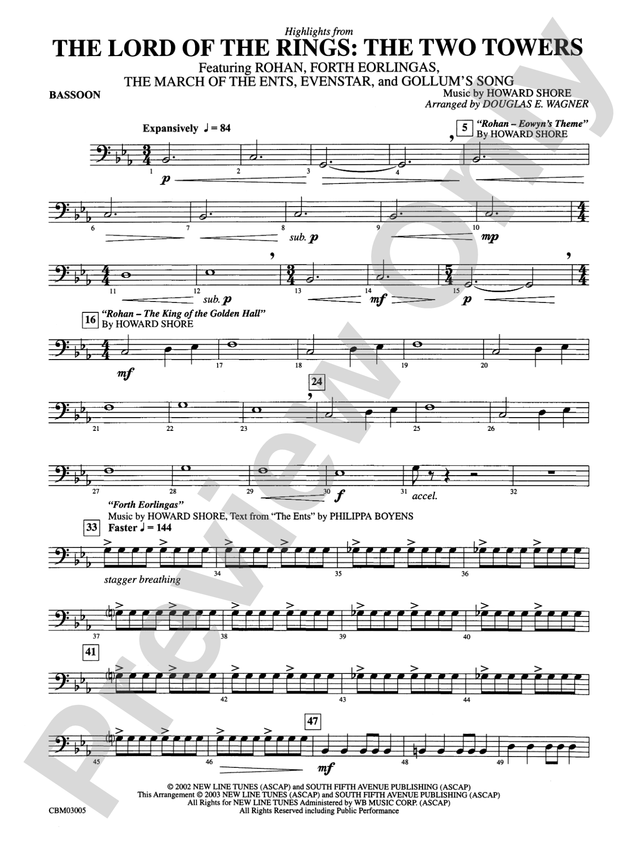 The Lord of the Rings: The Two Towers, Highlights from: Bassoon