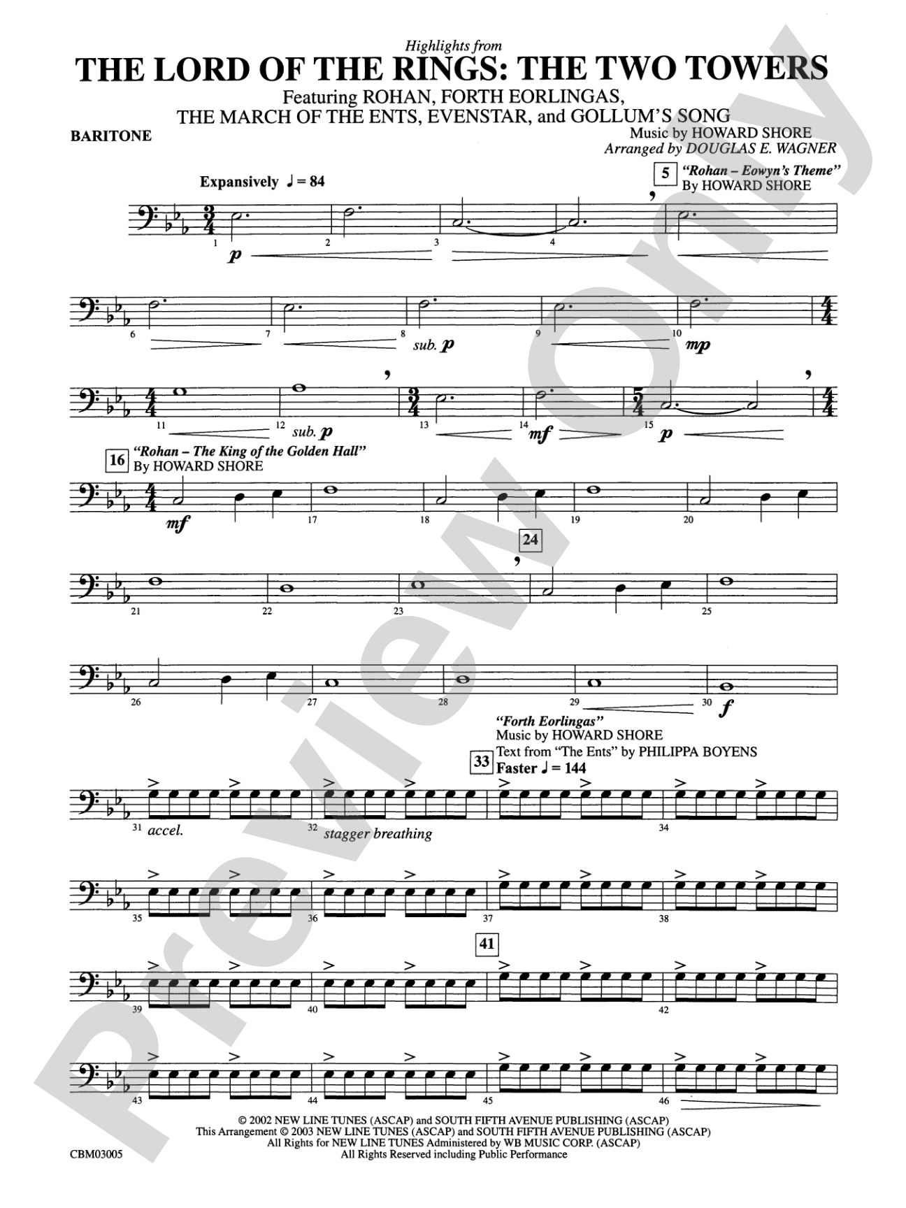 The Lord of the Rings: The Two Towers, Highlights from: Baritone B.C.