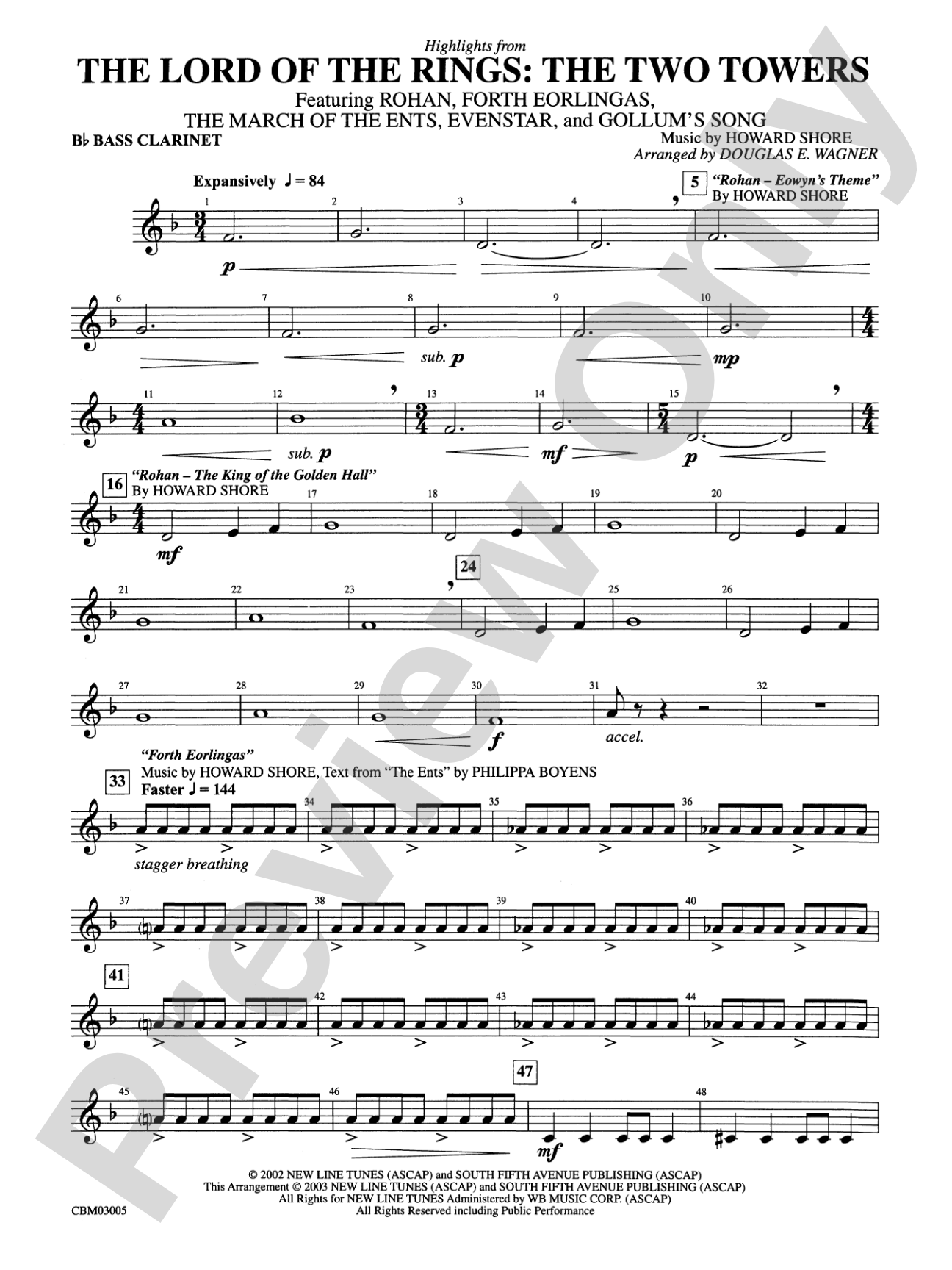 The Lord of the Rings: The Two Towers, Highlights from: B-flat Bass Clarinet