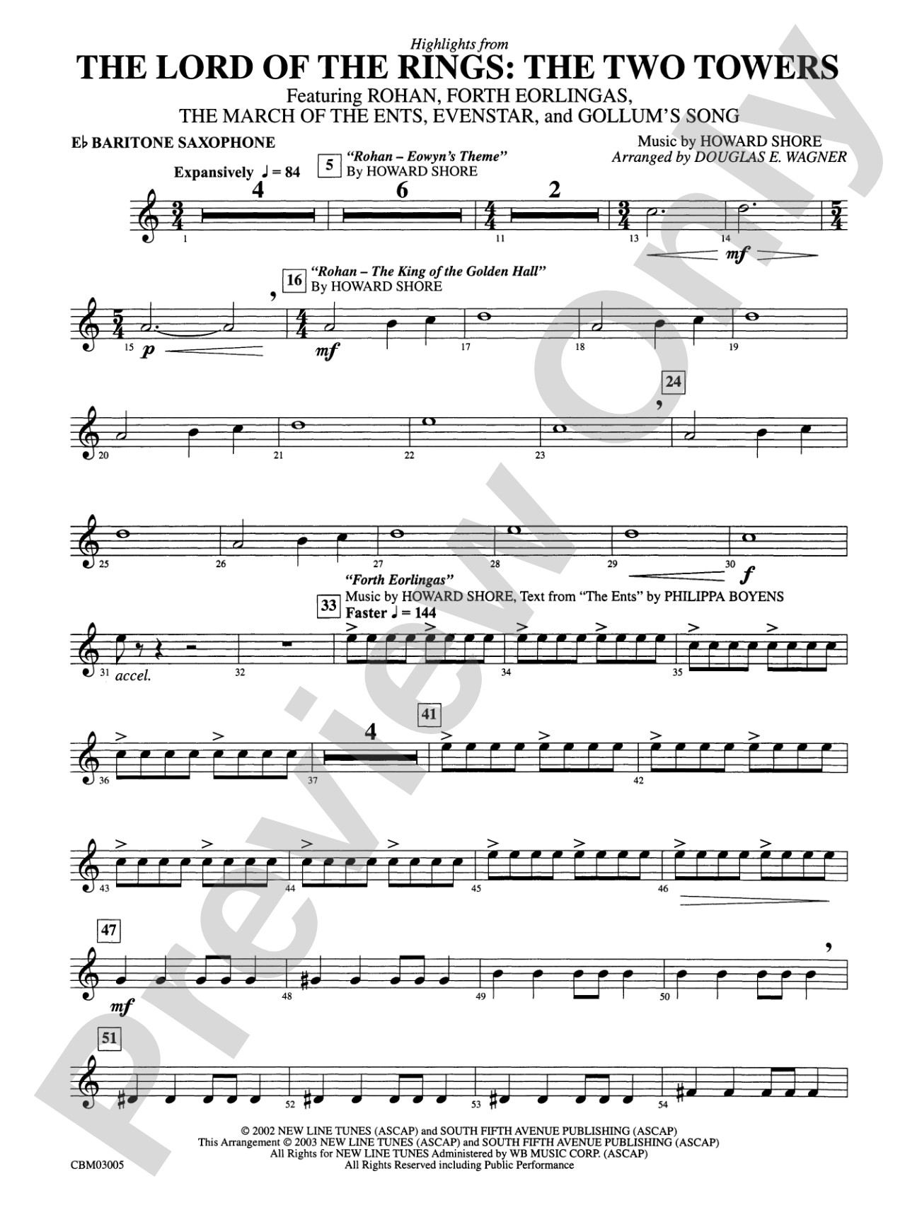 The Lord of the Rings: The Two Towers, Highlights from: E-flat Baritone Saxophone