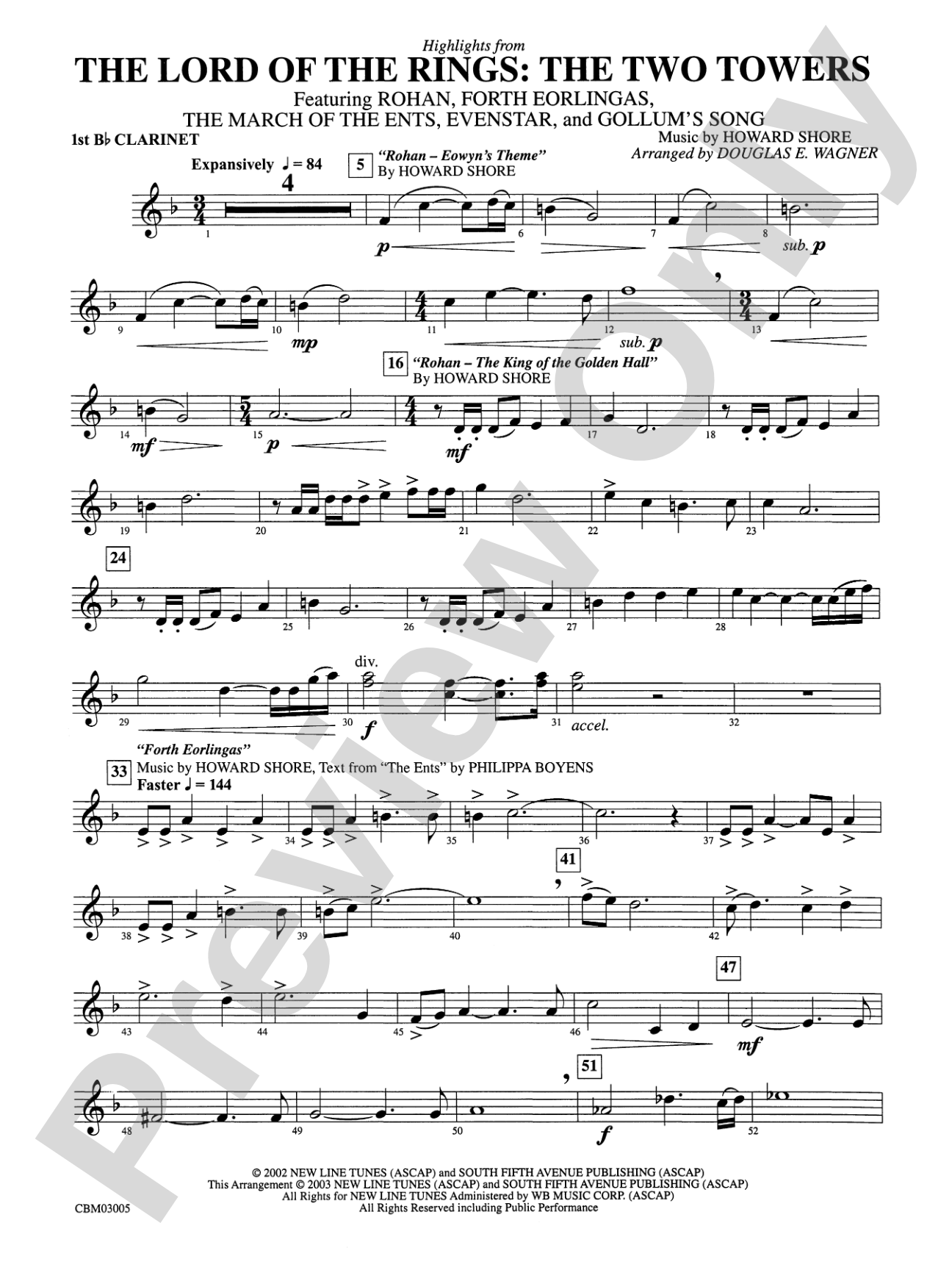 The Lord of the Rings: The Two Towers, Highlights from: 1st B-flat Clarinet