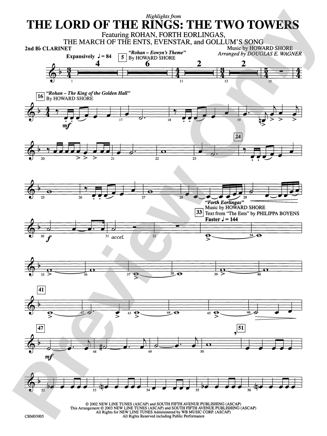 The Lord of the Rings: The Two Towers, Highlights from: 2nd B-flat Clarinet