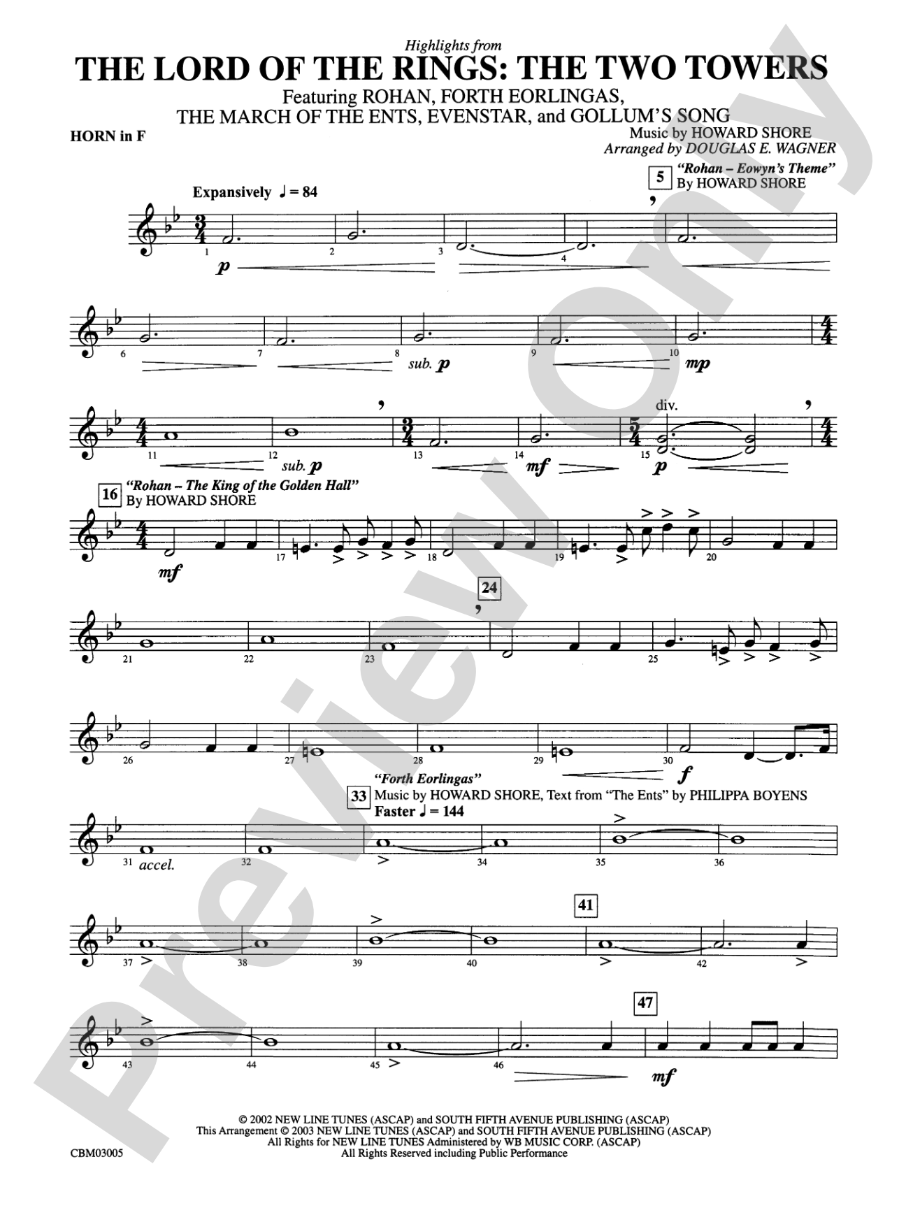 The Lord of the Rings: The Two Towers, Highlights from: 1st F Horn