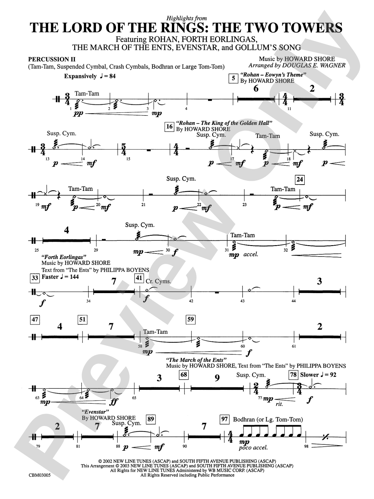 The Lord of the Rings: The Two Towers, Highlights from: 2nd Percussion
