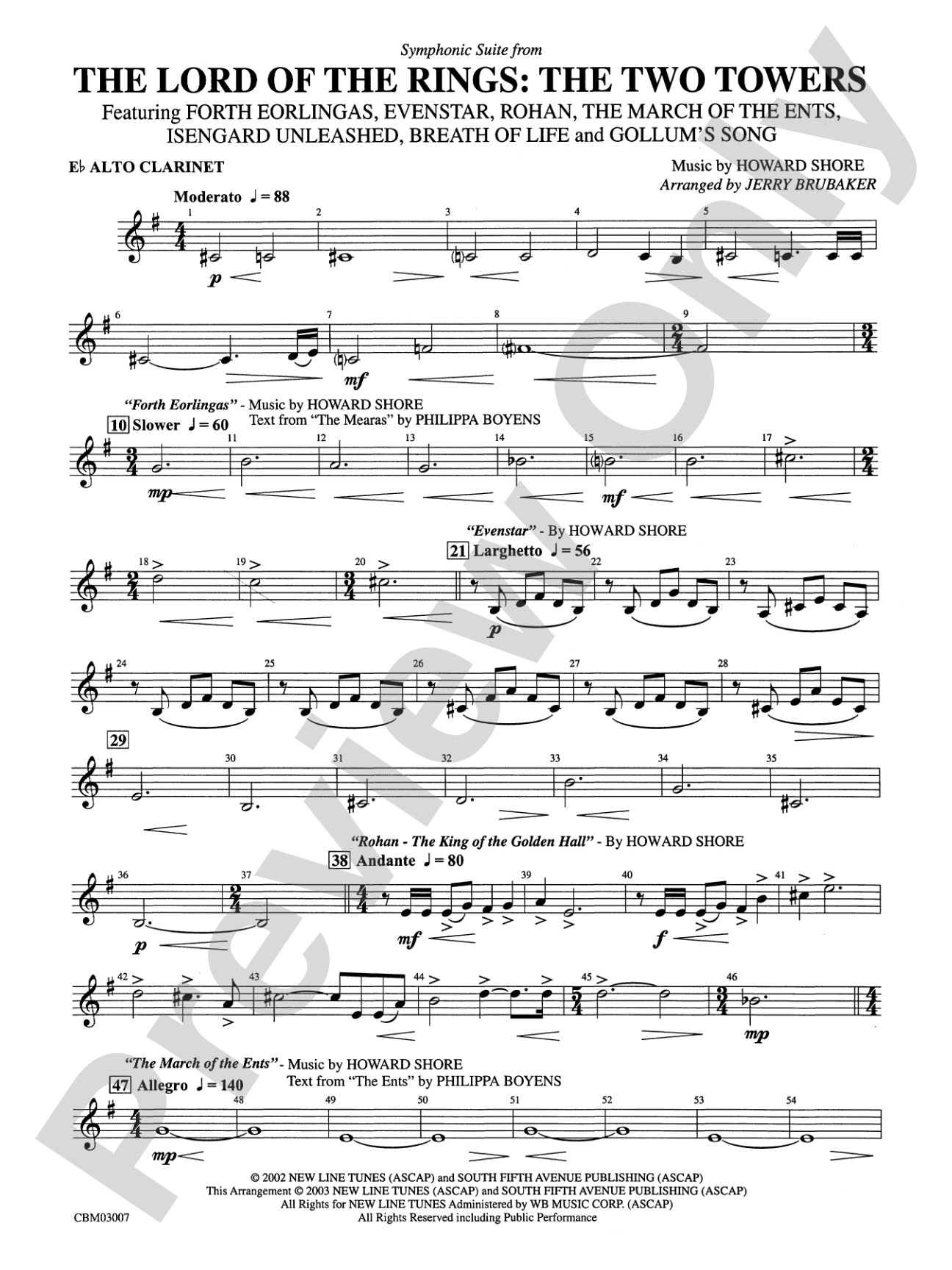 The Lord of the Rings: The Two Towers, Symphonic Suite from: E-flat Alto Clarinet
