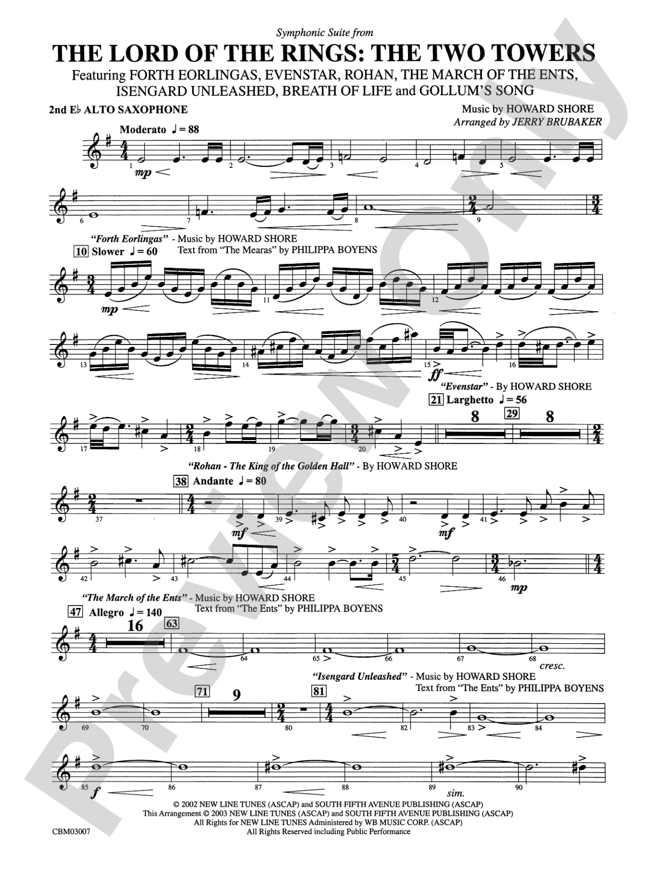 The Lord of the Rings: The Two Towers, Symphonic Suite from: 2nd E-flat Alto Saxophone