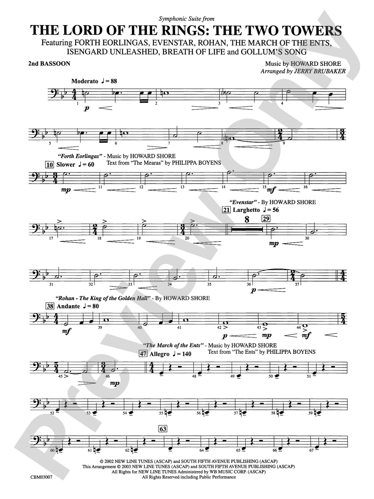 The Lord of the Rings: The Two Towers, Symphonic Suite from: 2nd Bassoon