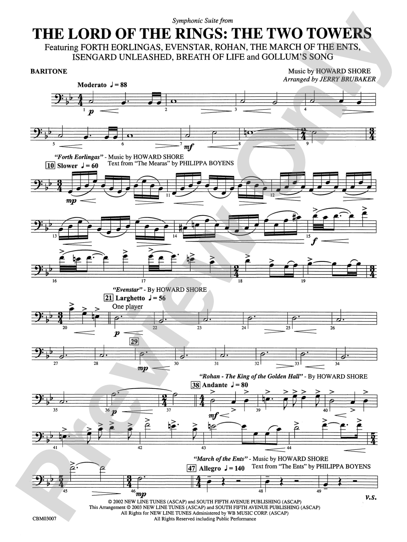 The Lord of the Rings: The Two Towers, Symphonic Suite from: Baritone B.C.