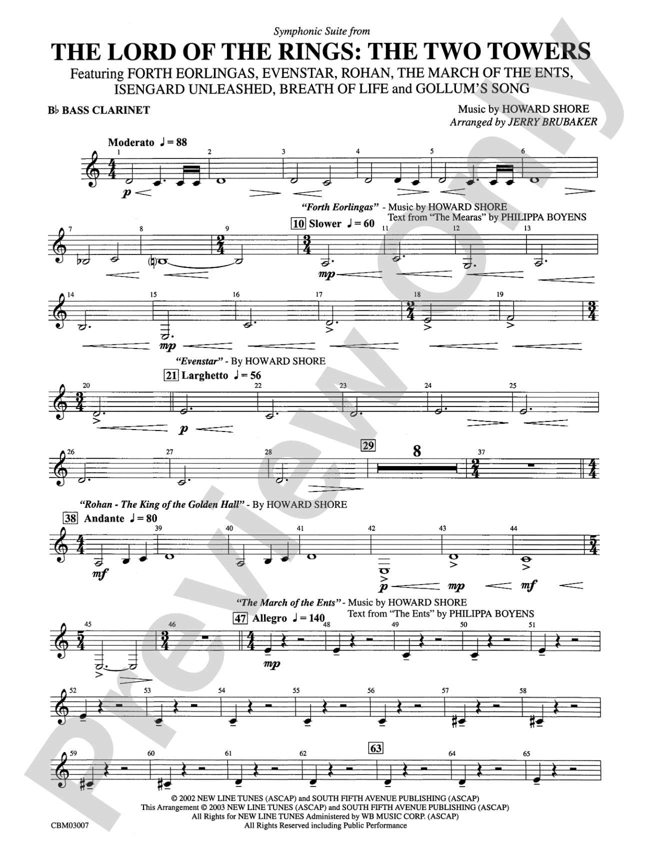 The Lord of the Rings: The Two Towers, Symphonic Suite from: B-flat Bass Clarinet