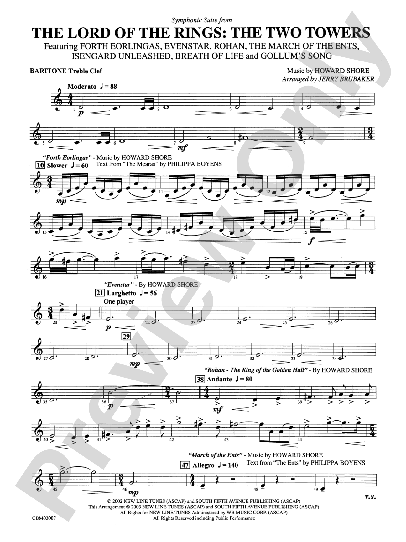 The Lord of the Rings: The Two Towers, Symphonic Suite from: Baritone T.C.