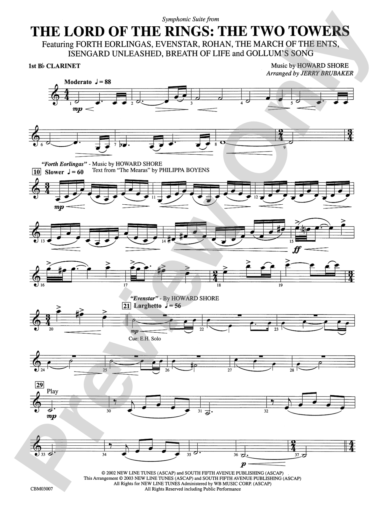 The Lord of the Rings: The Two Towers, Symphonic Suite from: 1st B-flat Clarinet