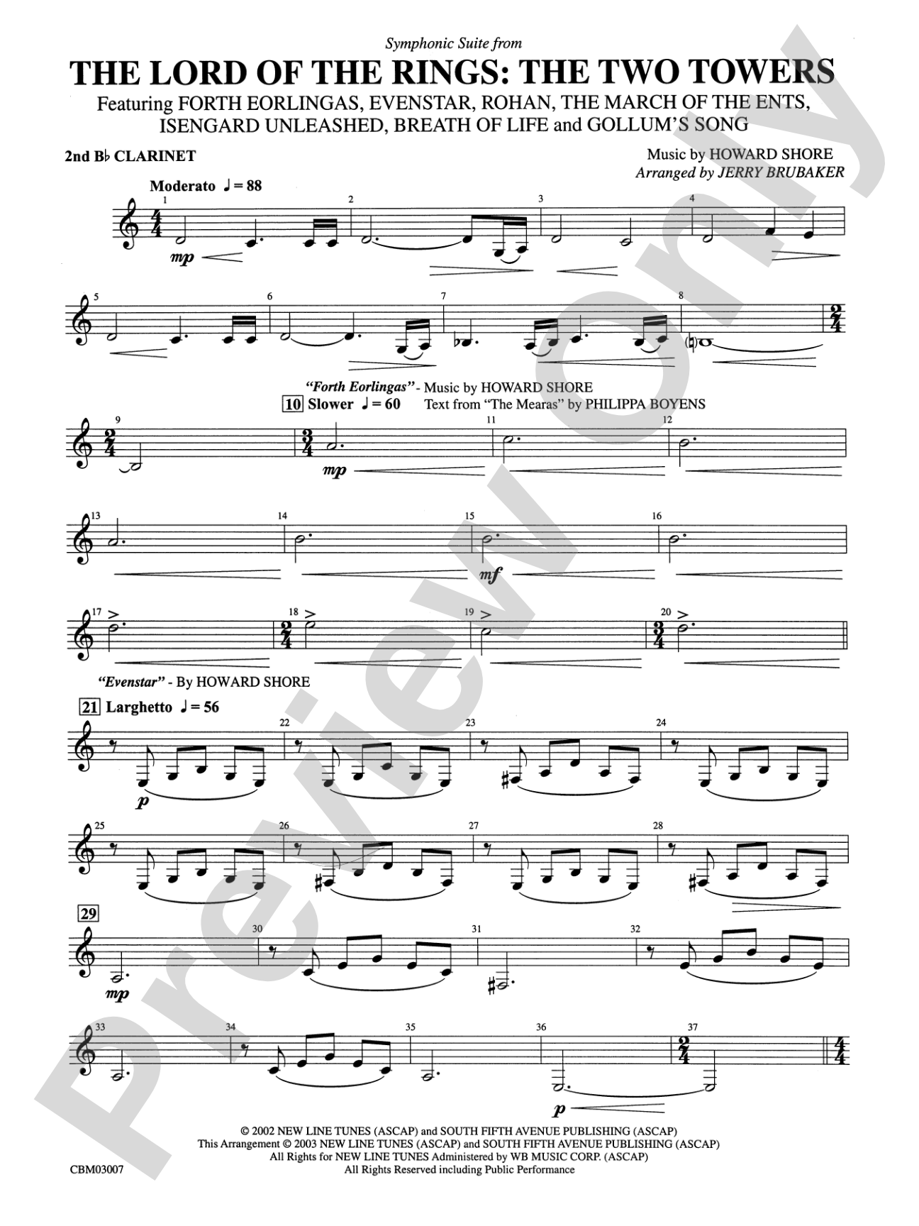 The Lord of the Rings: The Two Towers, Symphonic Suite from: 2nd B-flat Clarinet