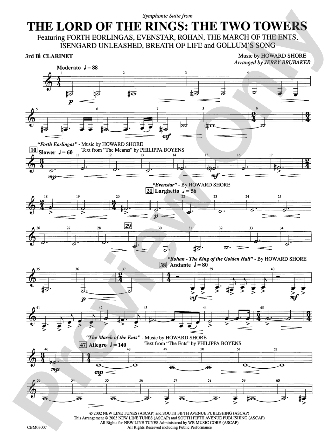 The Lord of the Rings: The Two Towers, Symphonic Suite from: 3rd B-flat Clarinet
