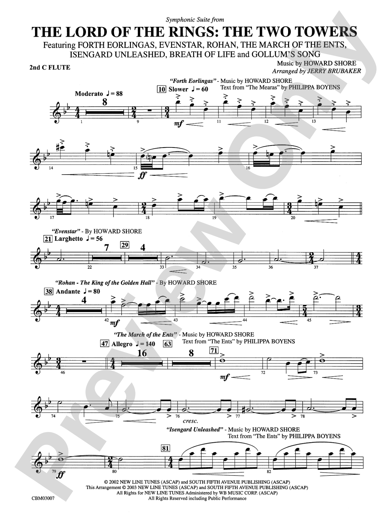 The Lord of the Rings: The Two Towers, Symphonic Suite from: 2nd Flute