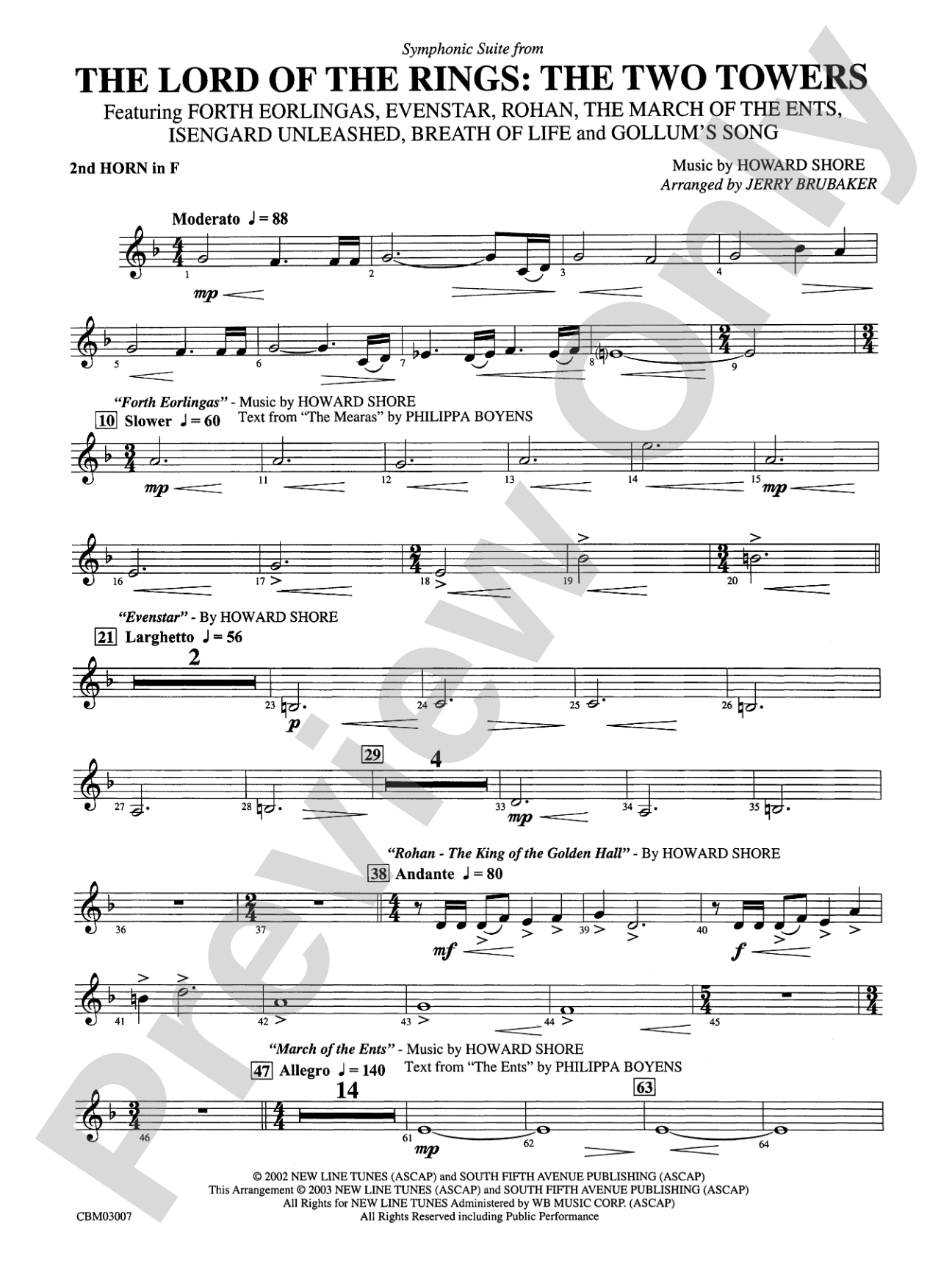 The Lord of the Rings: The Two Towers, Symphonic Suite from: 2nd F Horn
