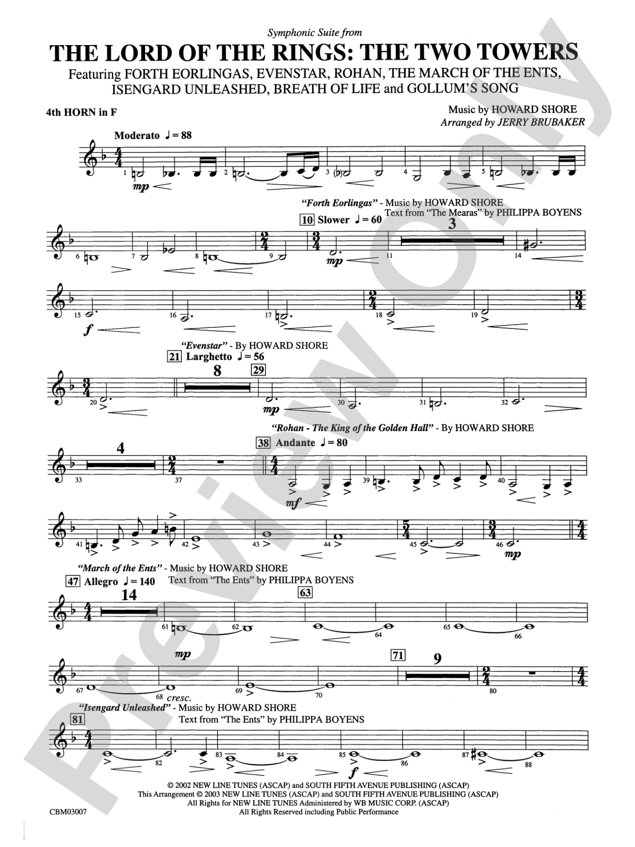 The Lord of the Rings: The Two Towers, Symphonic Suite from: 4th F Horn