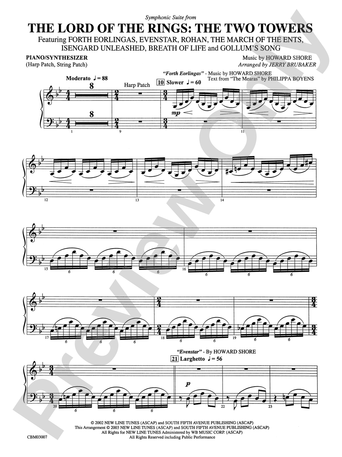 The Lord of the Rings: The Two Towers, Symphonic Suite from: Piano Accompaniment