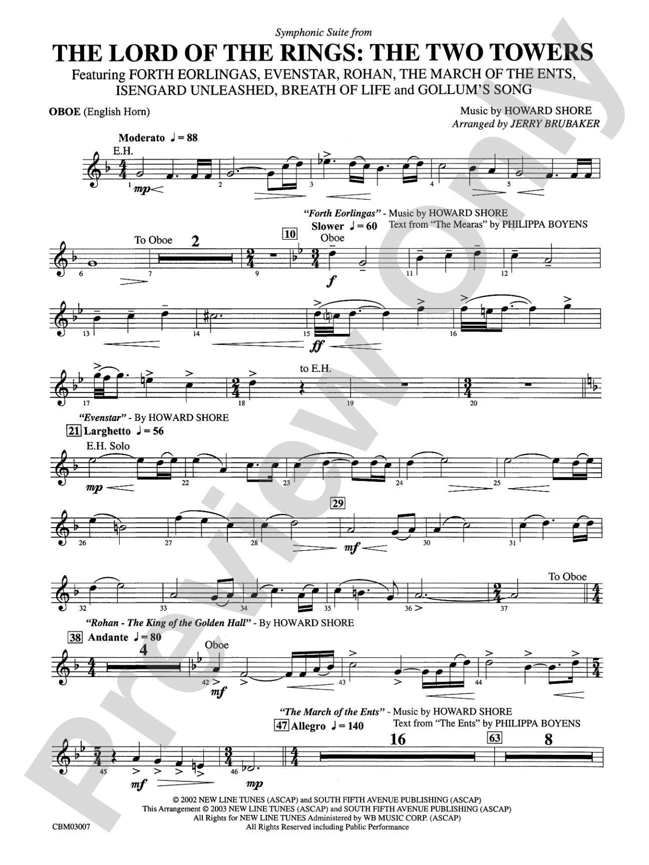The Lord of the Rings: The Two Towers, Symphonic Suite from: Oboe