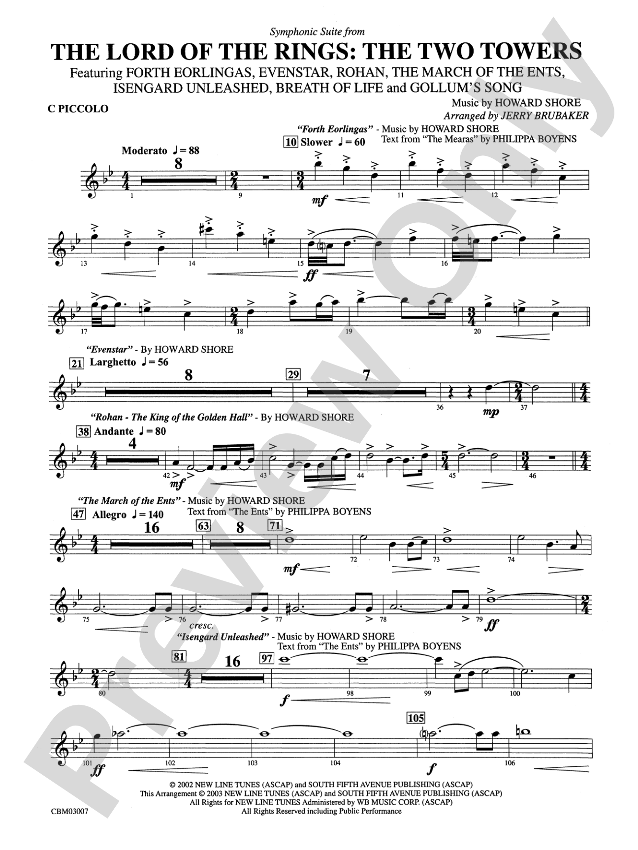 The Lord of the Rings: The Two Towers, Symphonic Suite from: Piccolo