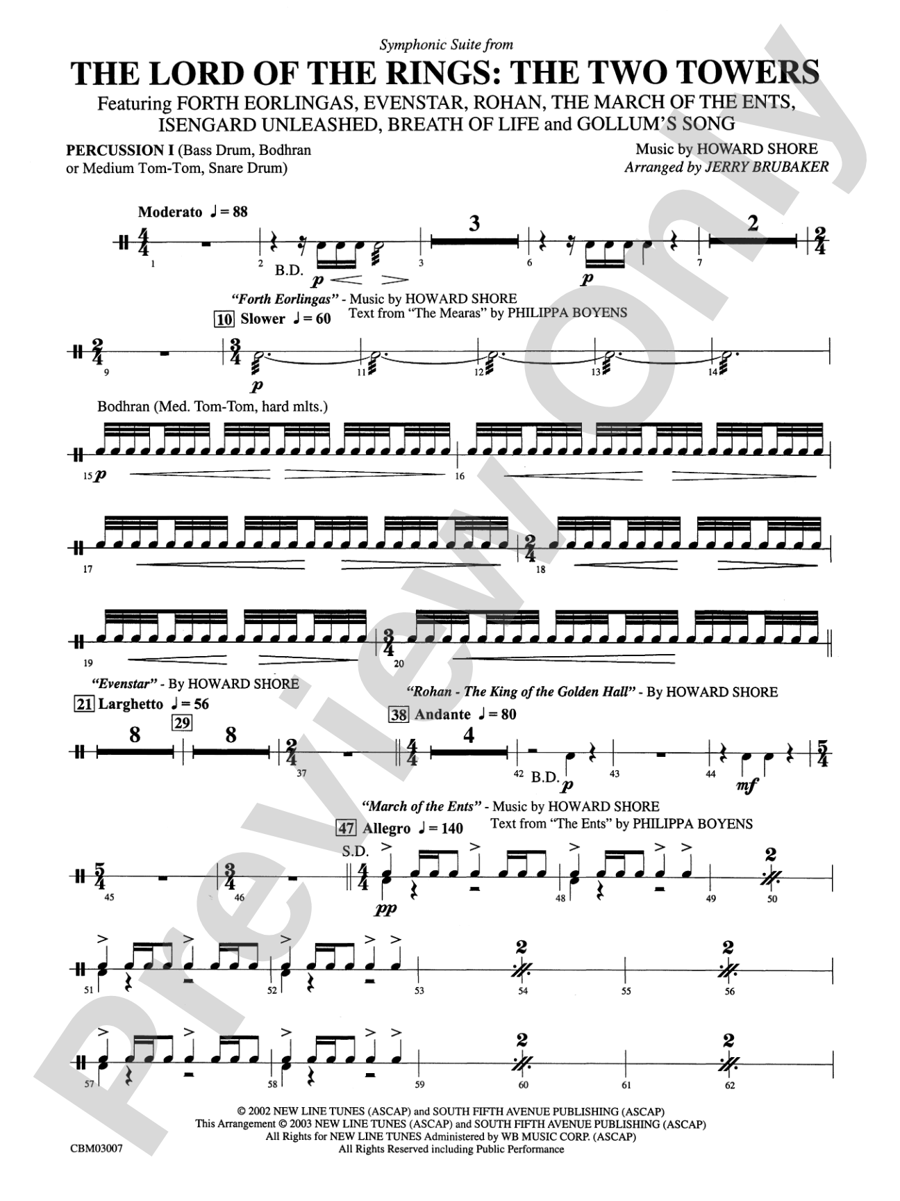 The Lord of the Rings: The Two Towers, Symphonic Suite from: 1st Percussion