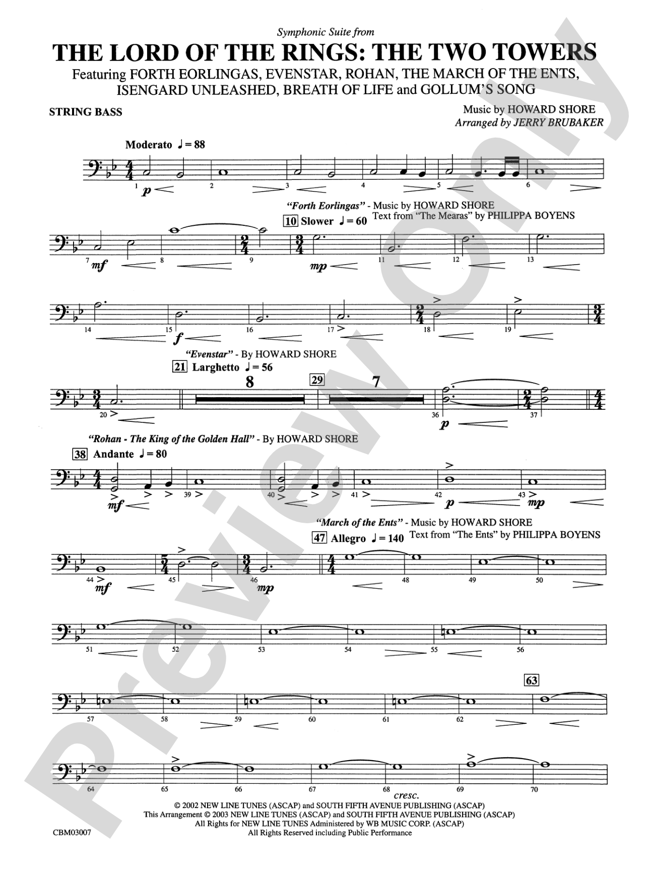 The Lord of the Rings: The Two Towers, Symphonic Suite from: String Bass