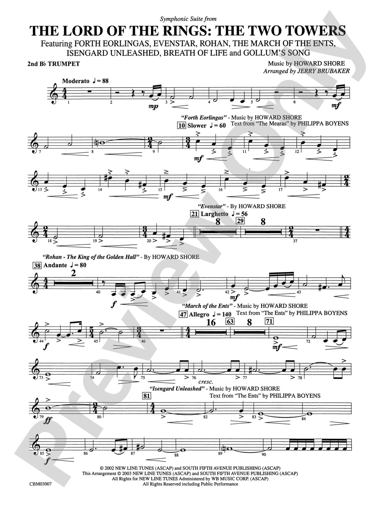 The Lord of the Rings: The Two Towers, Symphonic Suite from: 2nd B-flat Trumpet
