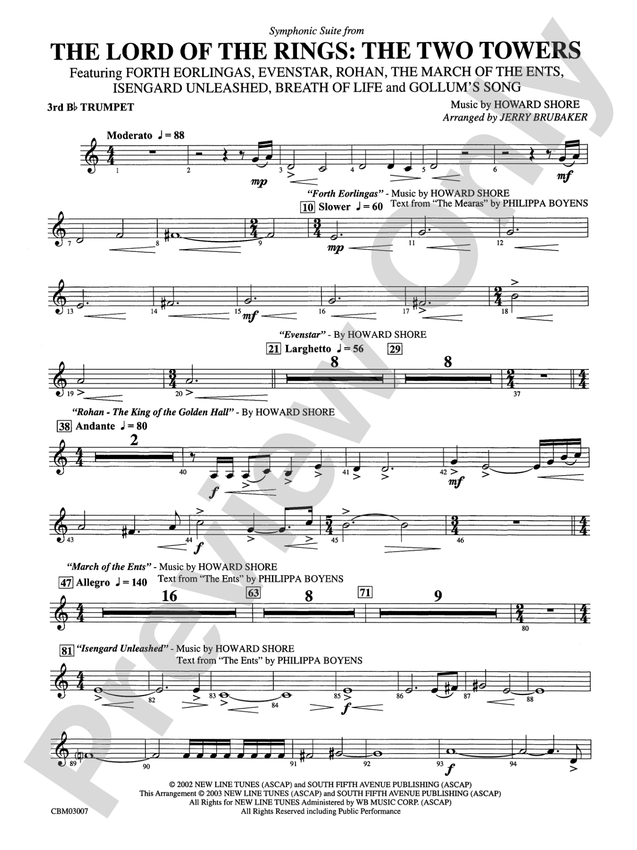 The Lord of the Rings: The Two Towers, Symphonic Suite from: 3rd B-flat Trumpet