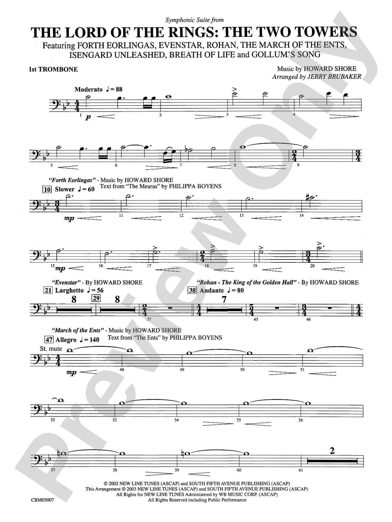 The Lord of the Rings: The Two Towers, Symphonic Suite from: 1st Trombone