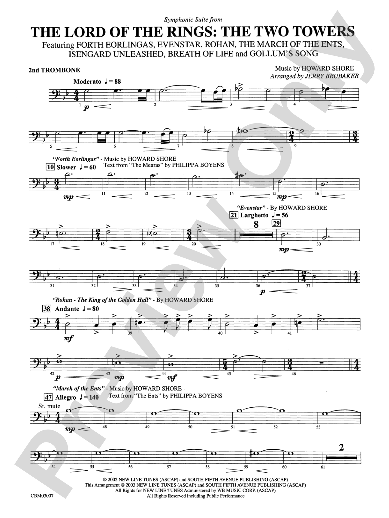 The Lord of the Rings: The Two Towers, Symphonic Suite from: 2nd Trombone