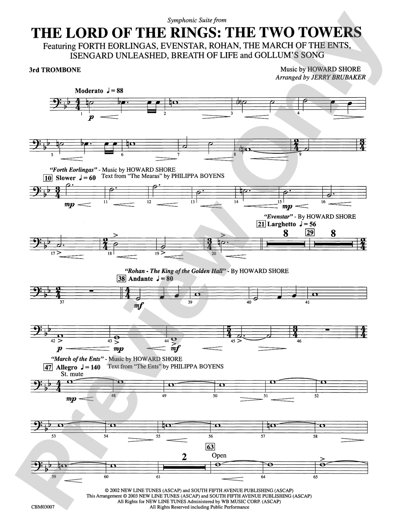 The Lord of the Rings: The Two Towers, Symphonic Suite from: 3rd Trombone