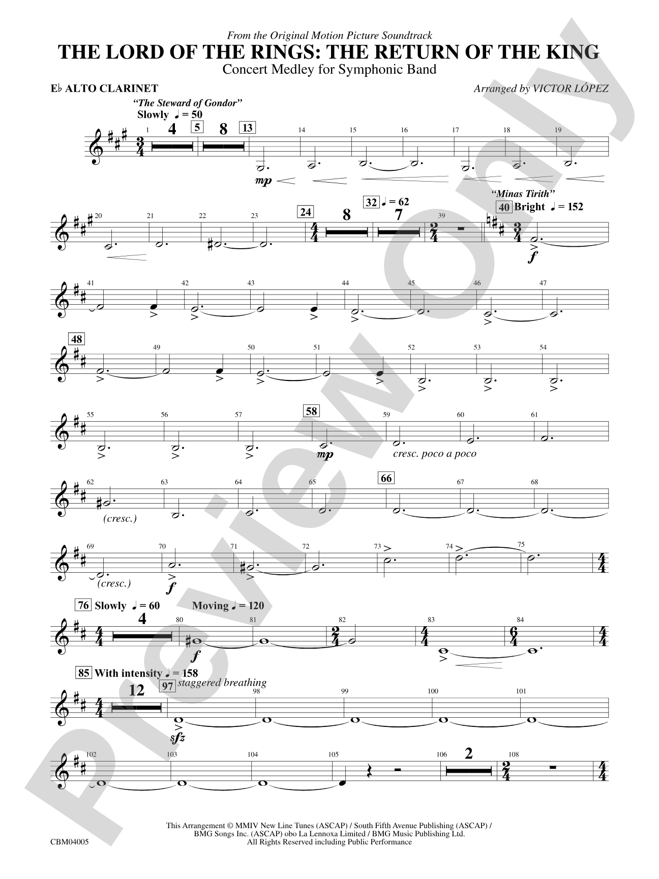 The Lord of the Rings: The Return of the King, Symphonic Suite from: E-flat Alto Clarinet