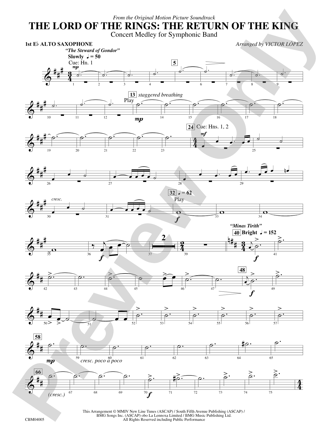 The Lord of the Rings: The Return of the King, Symphonic Suite from: E-flat Alto Saxophone