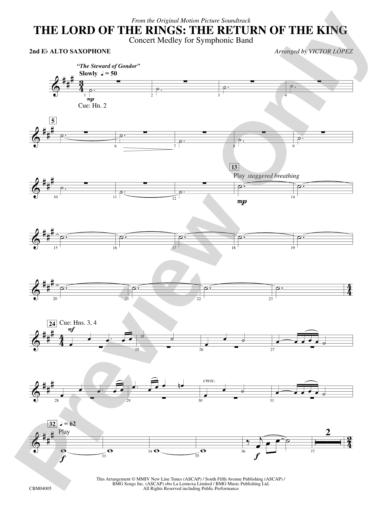 The Lord of the Rings: The Return of the King, Symphonic Suite from: 2nd E-flat Alto Saxophone