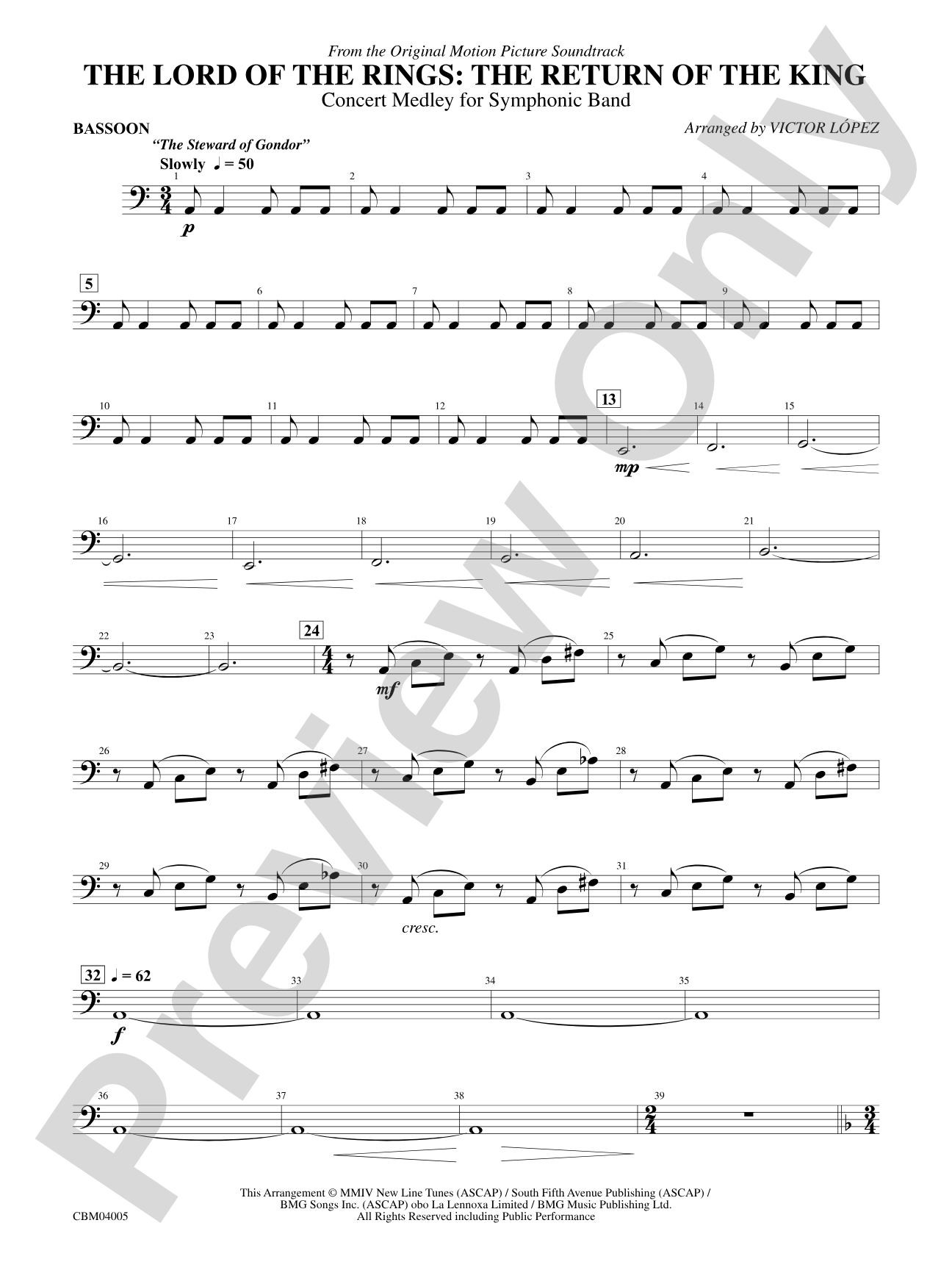 The Lord of the Rings: The Return of the King, Symphonic Suite from: Bassoon