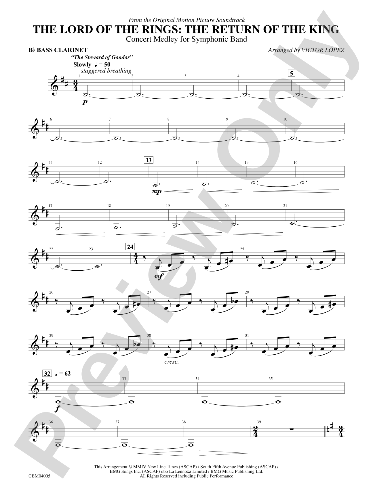 The Lord of the Rings: The Return of the King, Symphonic Suite from: B-flat Bass Clarinet
